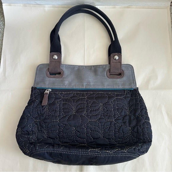 Fossil Key Per Quilted Purse Shoulder Bag Tote Brown Teal Floral Stitching Casua - Picture 9 of 15